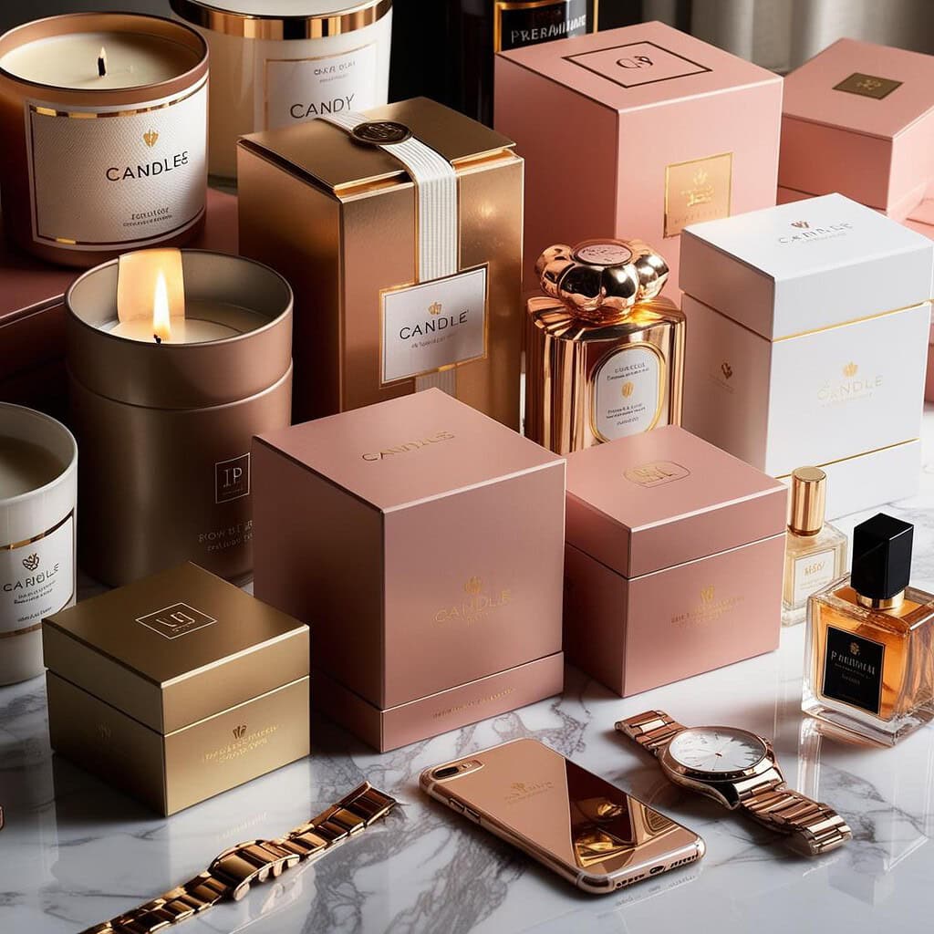 A close-up of a mass of various kinds of high-end rigid box for candle candy phone ,