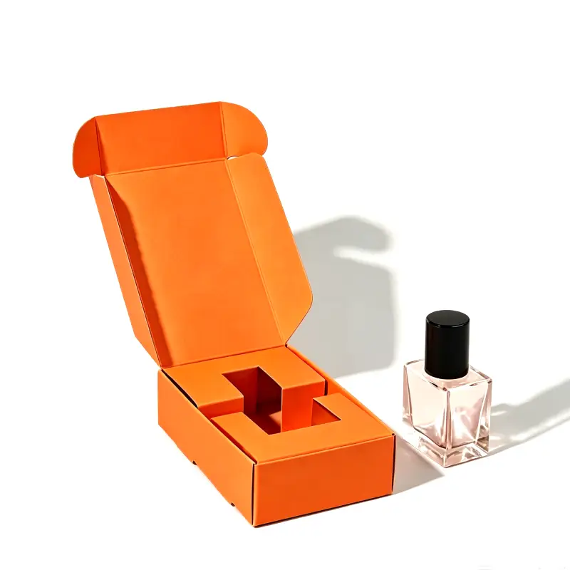 Orange flip top cardboard perfume packaging box with custom die cut insert