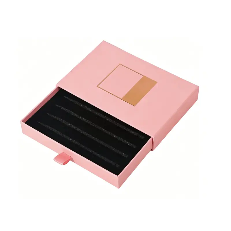 Pink slide drawer rigid perfume gift box with black foam slot insert