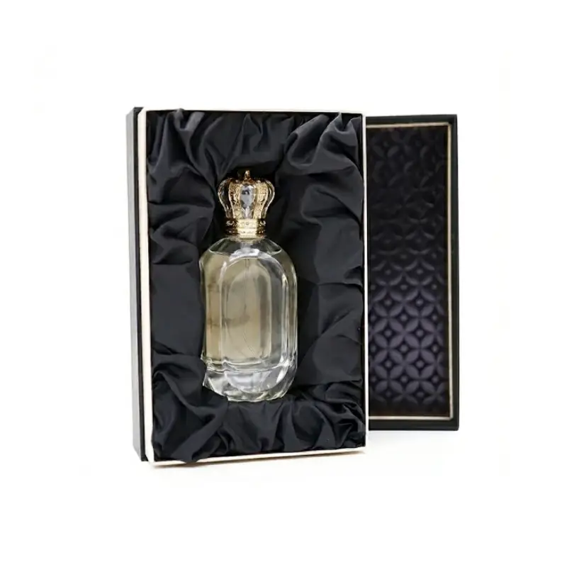 black perfume box with satin insert