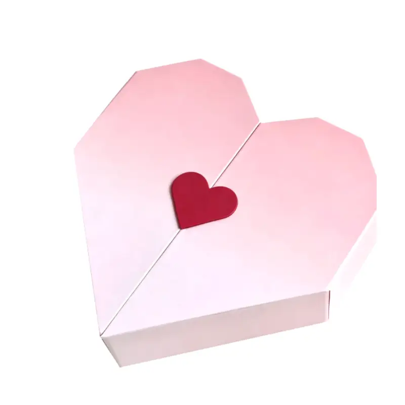 heart shaped two panel perfume packaging box with heart label