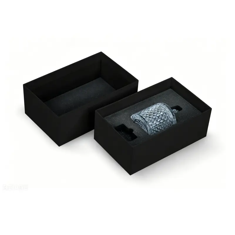 rigid two piece gift box with custom cut black foam insert