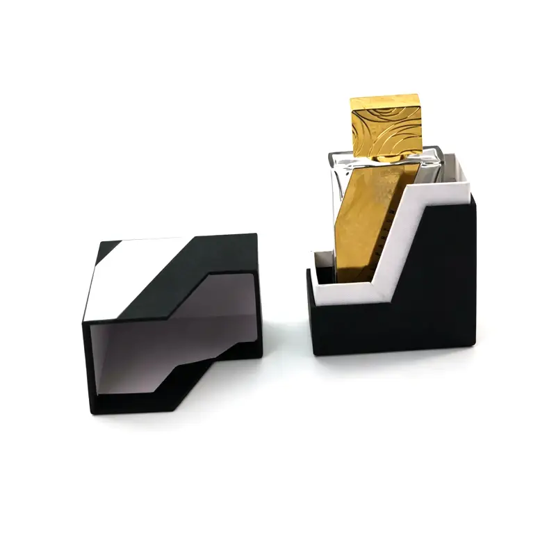 unique geometric slant stand rigid perfume box with separate matching outer cover