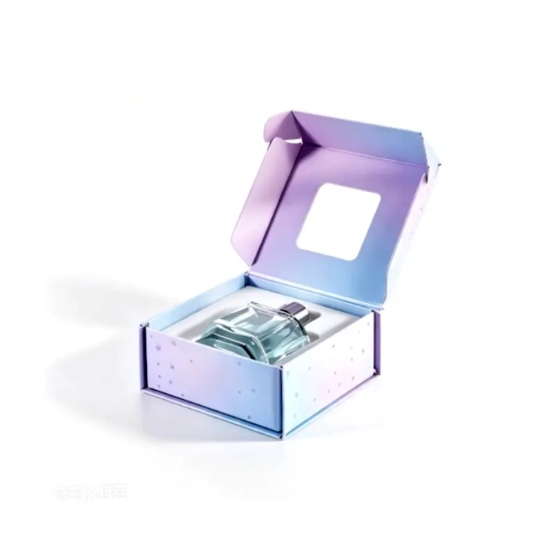 Open‑top rigid perfume box with square window
