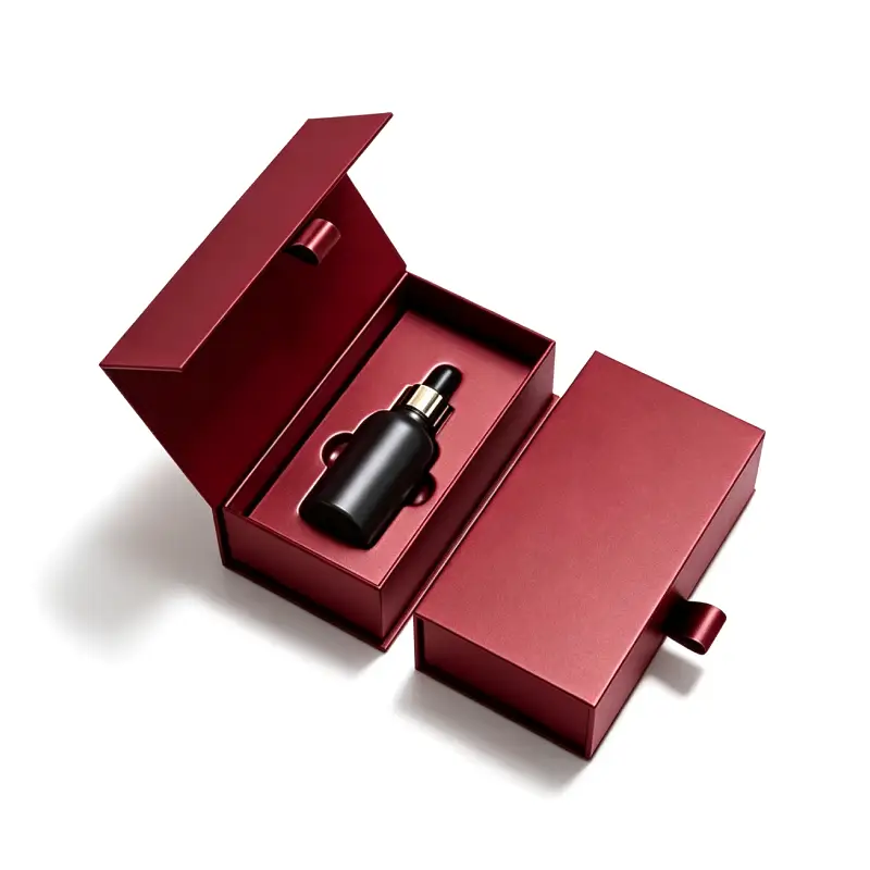 custom red magnetic fragrance box with shaped insert