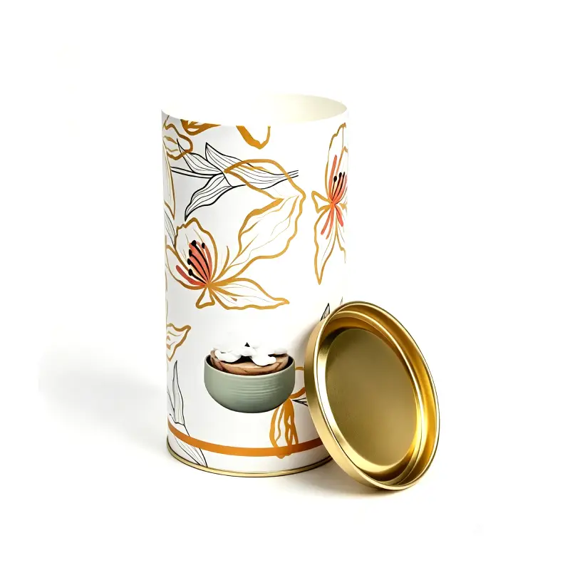 round candle box with metal top lid