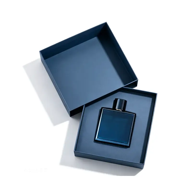 square drawer style blue perfume box