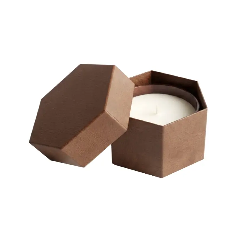brown hexagonal candle box