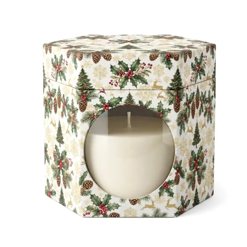 Scatola esagonale per candele natalizie