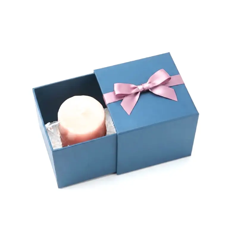drawer style candle box with ribbon