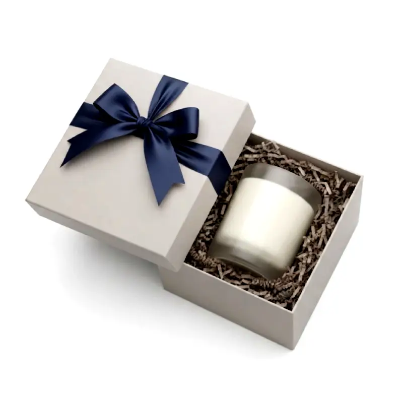 two piece candle box with ribbon